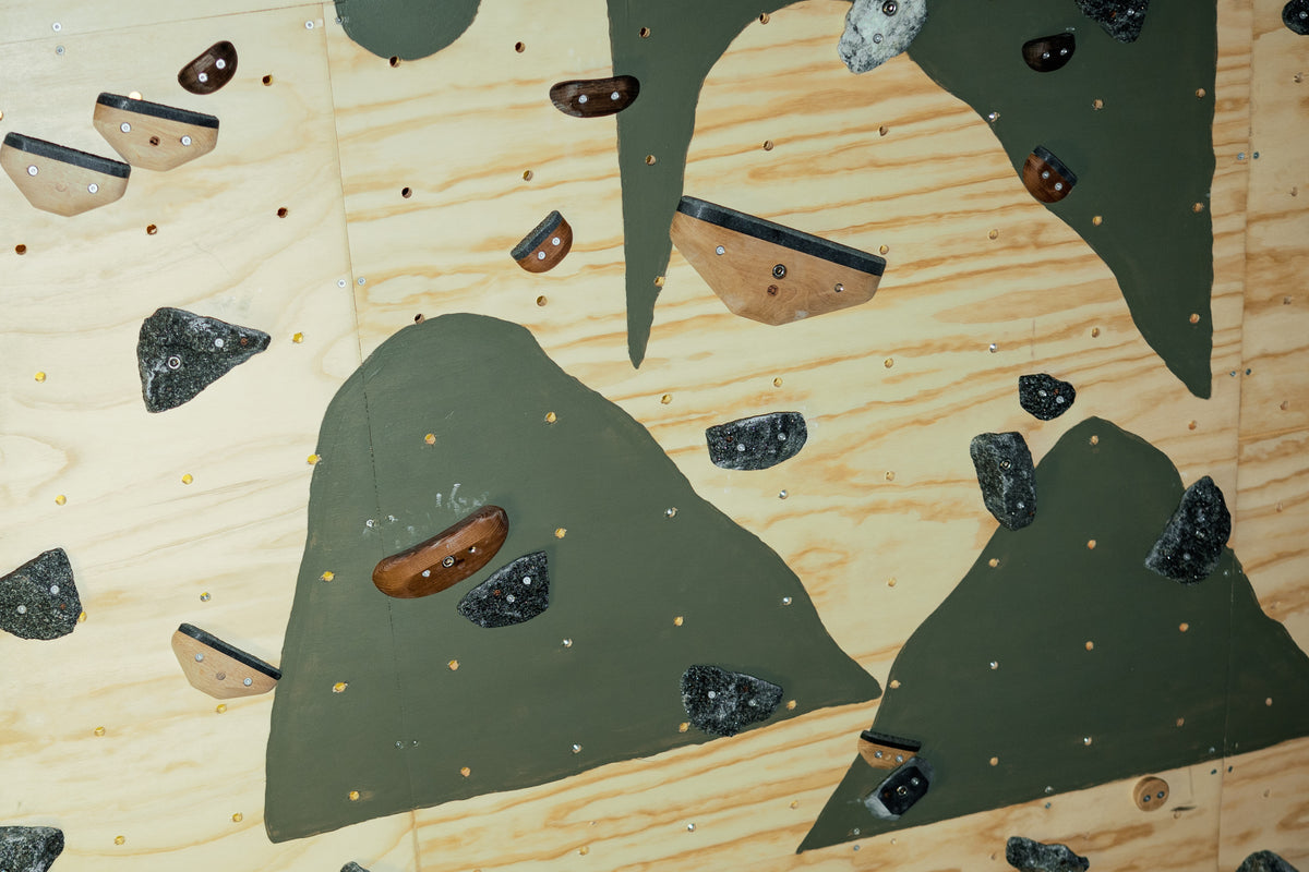 Nature Climbing holds on a wooden wall