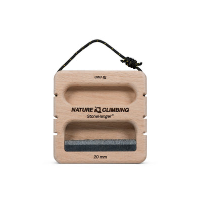 Stone Hanger Beech portable hangboard – front view with granite edge and rope